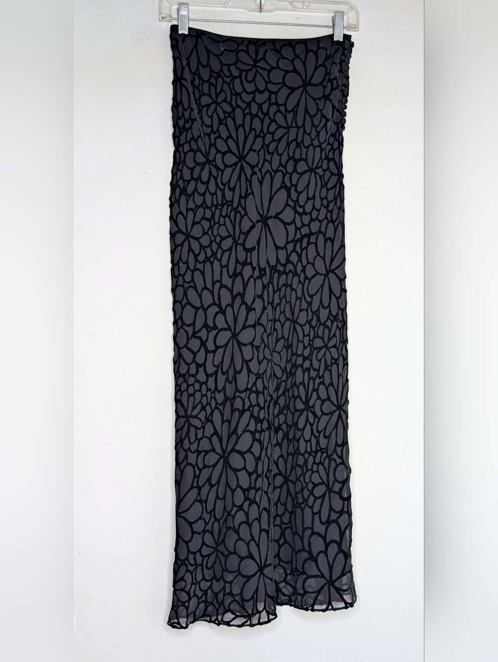 John Galliano 1990s Silk Velvet Black Floral Maxi Skirt w/ side button detail